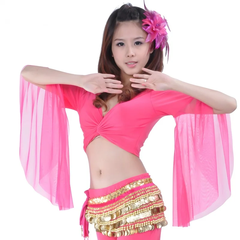 

Dancer Mesh Butterfly Sleeve Top Belly Dance New Clothing Lace Top Costume Practice Clothes