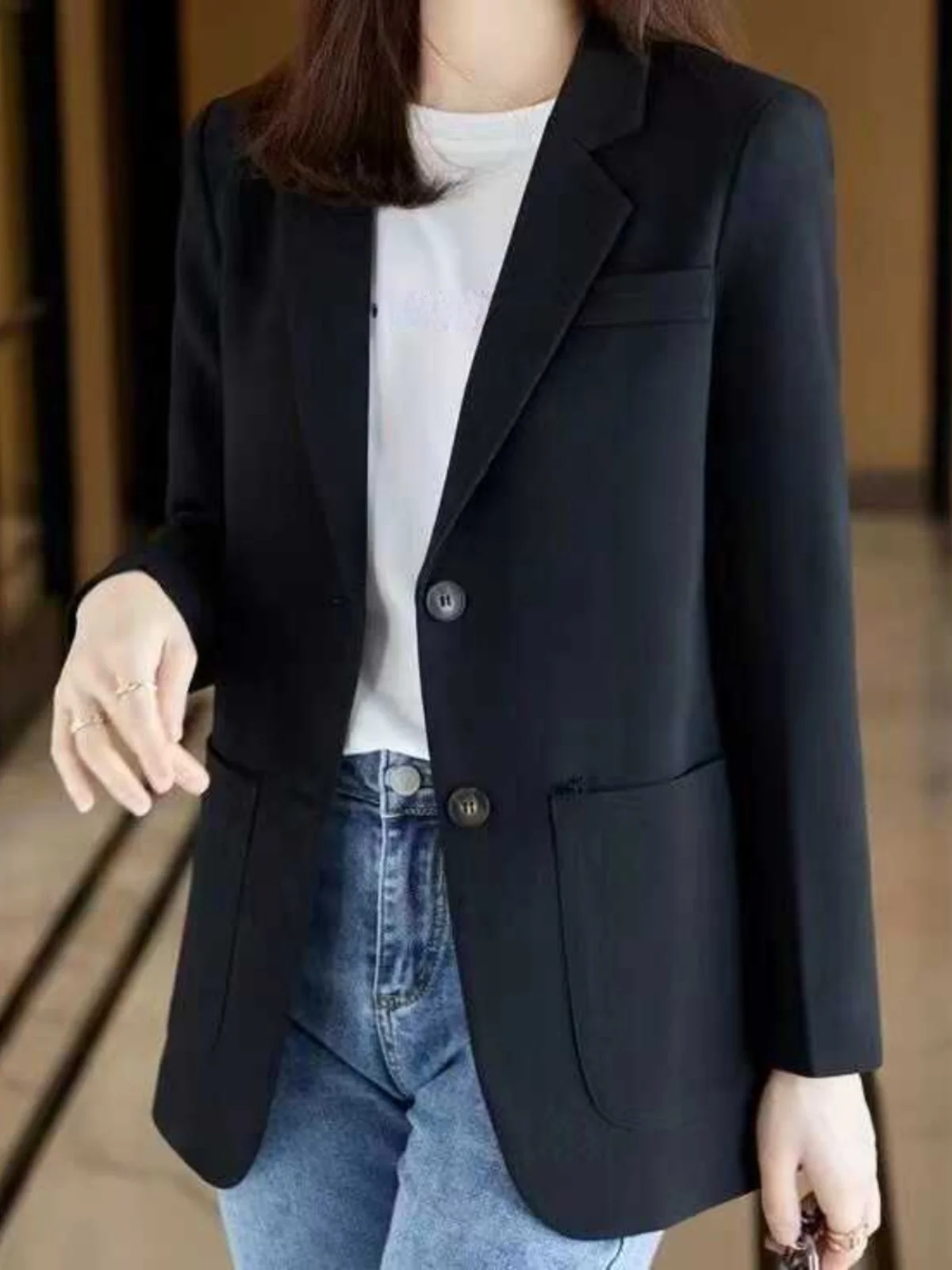 

plus Size Women's Suit Jacket Korean Style Casual Versatile Mid-Length Casual Small Western Style Coat for Plump Sister