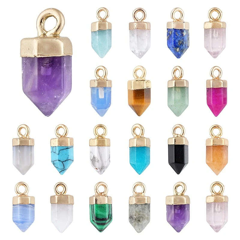 10pcs/lot Faceted Bullet Hexagonal Column Natural Stone Pendant Crystal Gemstone Charms for Necklace Earrings Making Wholesale