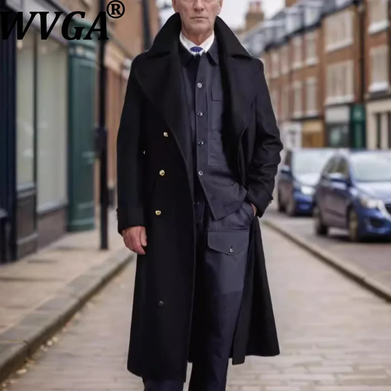 

WVGA Autumn Winter New Men Tide Over-the-Knee Long Woolen Jackets Niche Chic Casual Fashionable Elegant Trendy Overcoats W15842