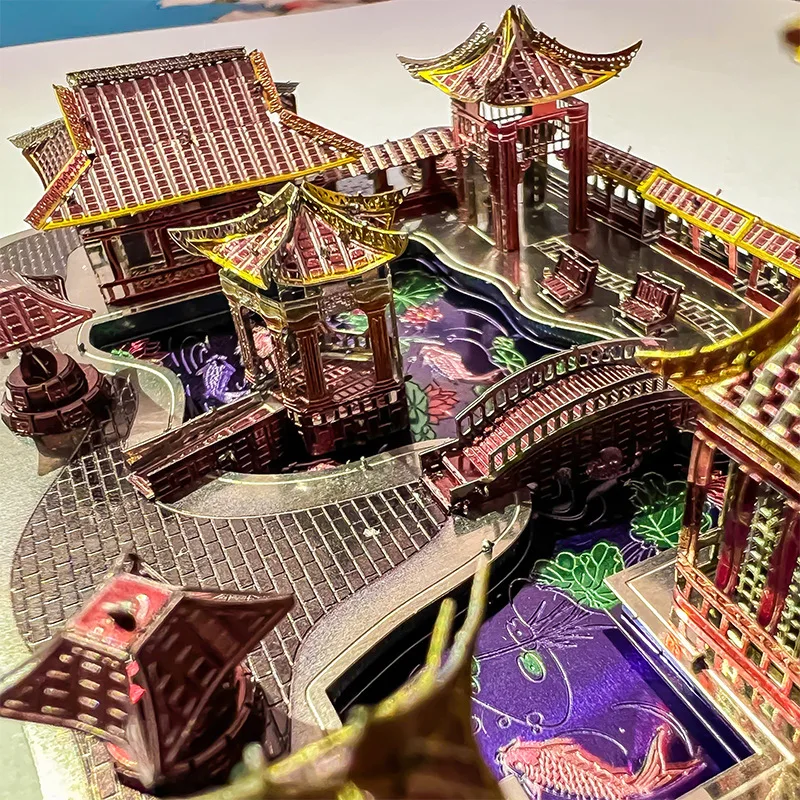 Colorful Suzhou Gardens 3D Metal Puzzle DIY Handmade Chinese Classical Architecture Assembly Model Jigsaw Puzzle Toys Gifs view 6