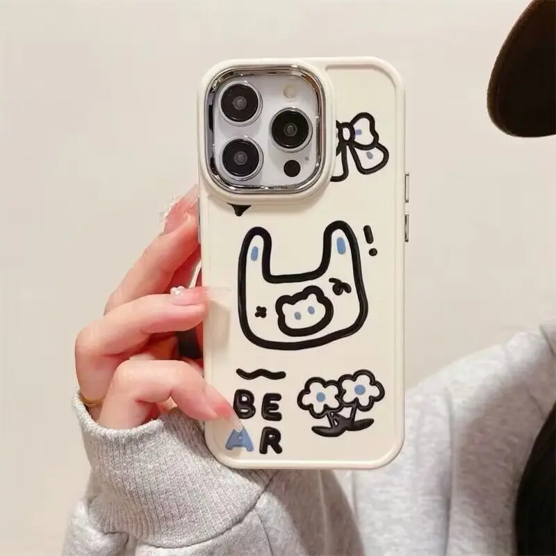 2024 New Shockproof Silica Gel Phone Case For iPhone14 11 12 13 15 Pro Max XS XR X 7 8 Plus Creative Line Pig Pattern Phone Case