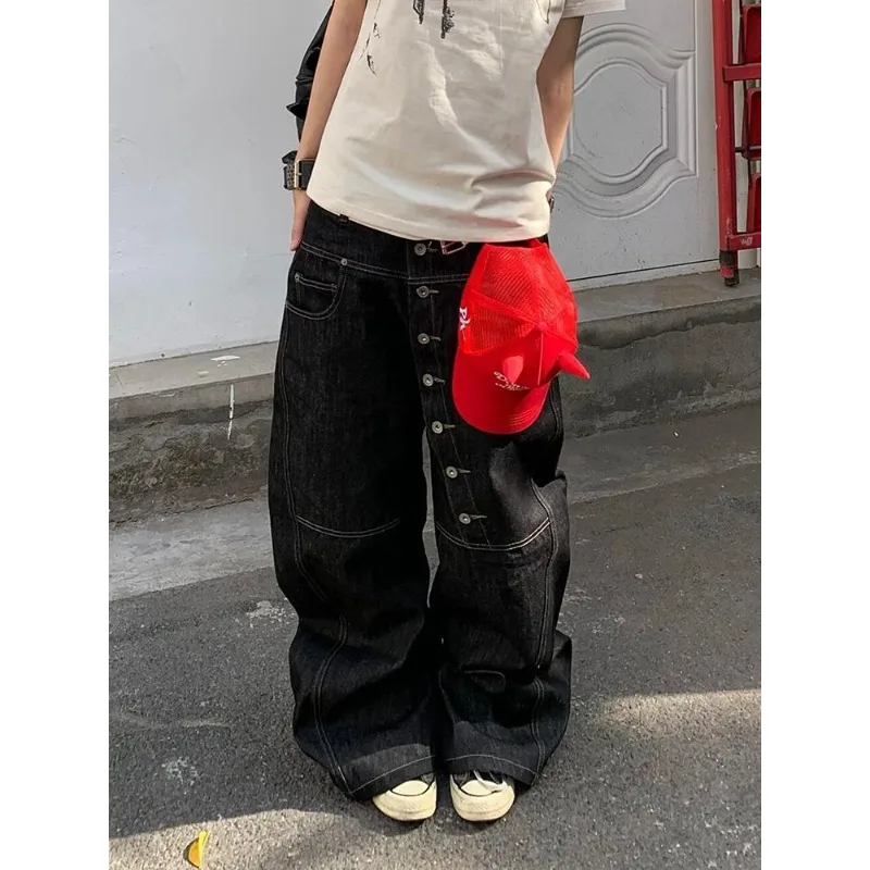 

Black Gothic Y2k Emo Baggy Jeans Women Vintage Japanese 2000s Style Denim Trouser Harajuku Grunge Jeans Pants Oversize Clothes