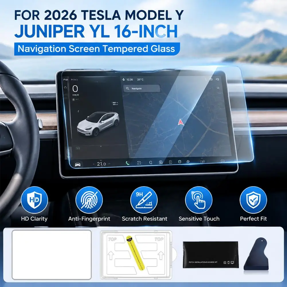 Für Tesla Model Y Juniper YL 2026 16-Zoll HD Hartglasfolie Staubfreier Touchscreen-Schutz & Installationswerkzeug – Detail 7