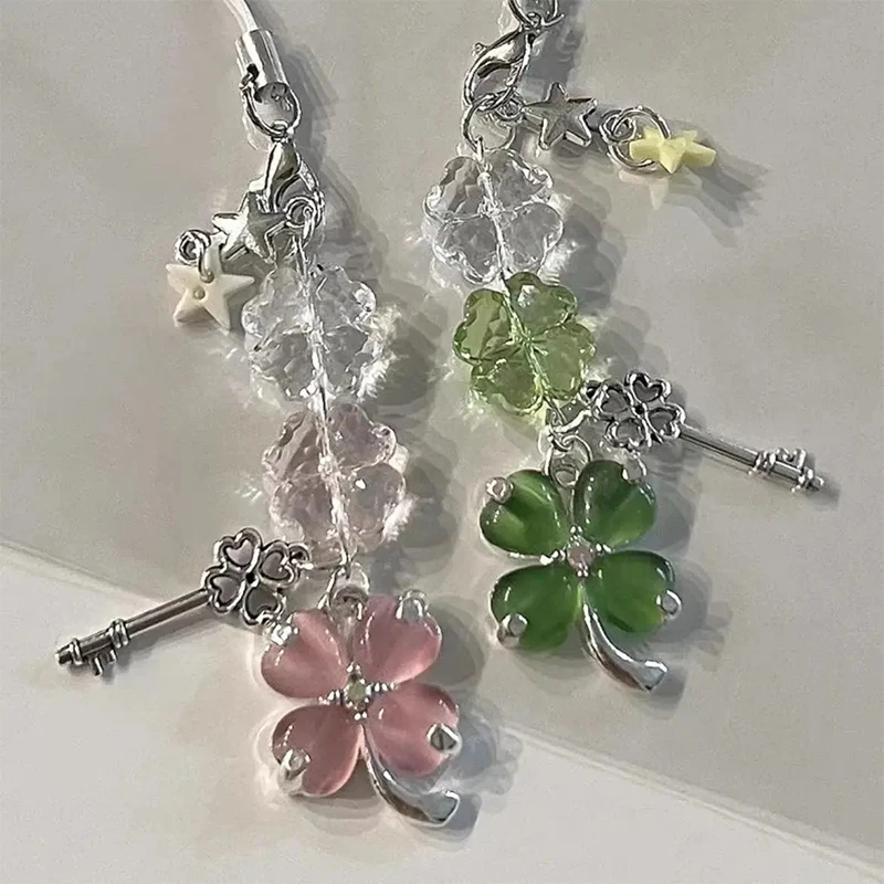 Exquisite Lucky Leaf Phone Pendant Fashion Phone Chain Cute Four Leaf Clover Keychain Backpack Decoration Accessories Gifts