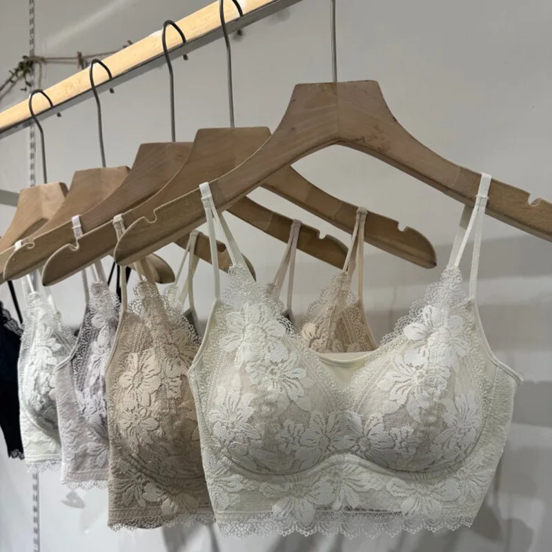 KUTUCL Lace Bralette Women's Gathered Small Chest Appears Large Sexy Anti-Sagging No Empty Cup Thin Strap Underwear