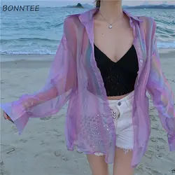 Shirts Women Casual Sexy Ladies Clothes Summer Hot Sale Sun-proof Sheer Fashion All-match Simple Elegant Loose Popular Korean