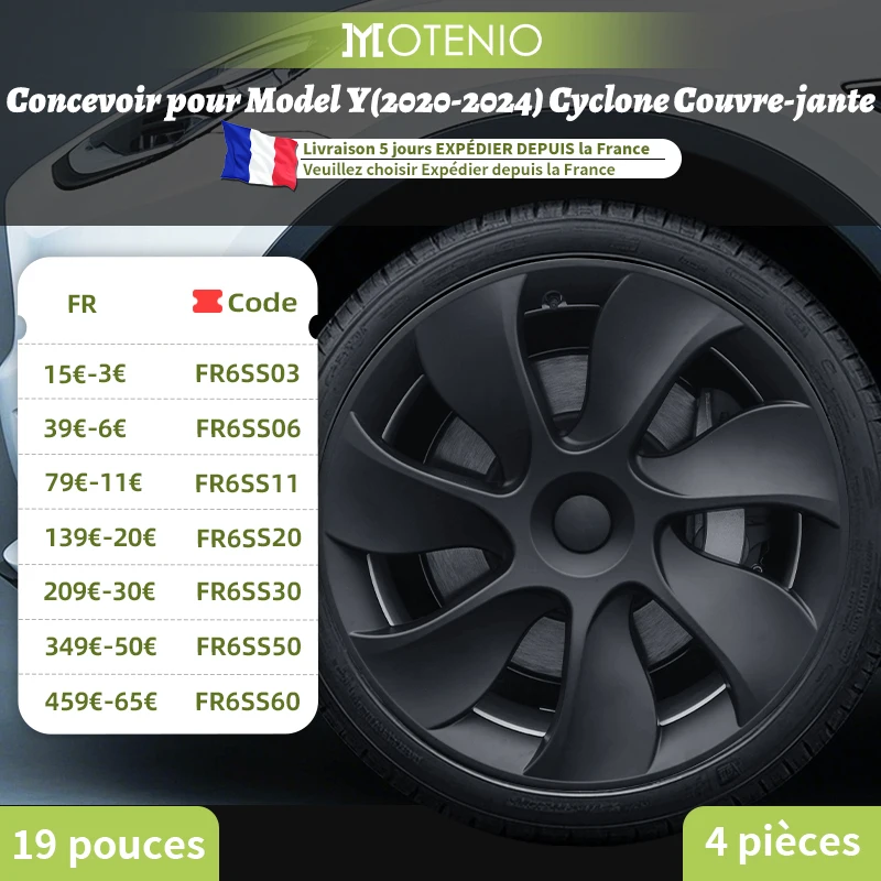 Conception de capuchon de roue pour Tesla modèle Y 2020 – 2024, 19 pouces, enjoliveurs droits et gauche, couverture Cyclone, accessoires de remplacement, 4 pièces