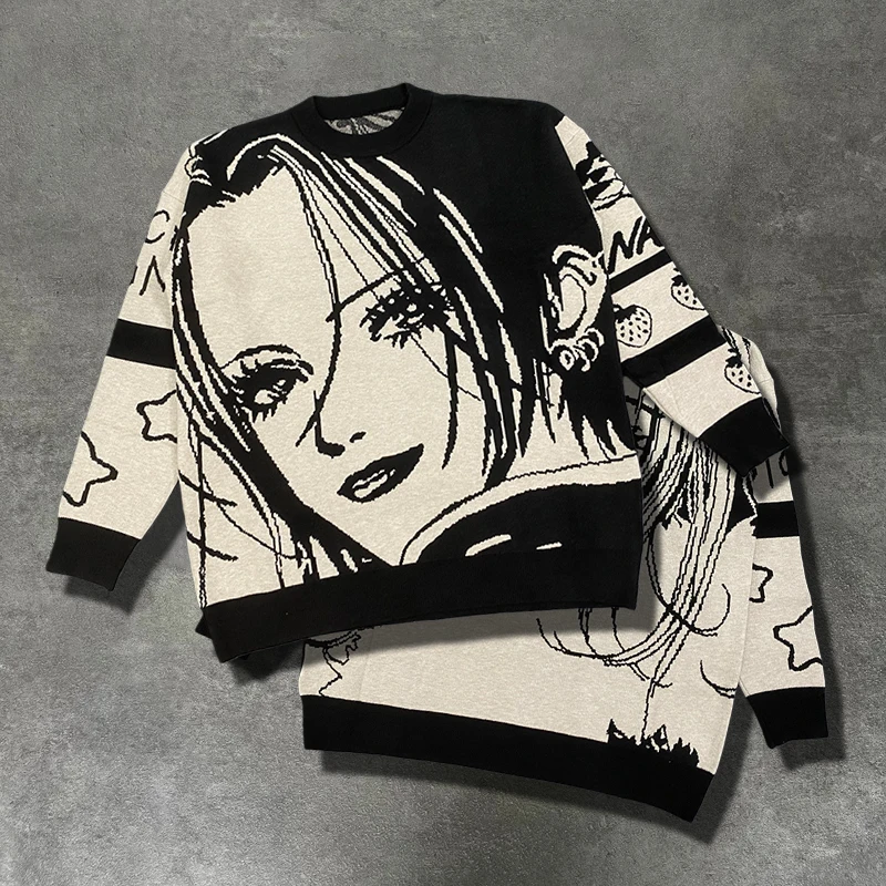 New Trendy Autumn/Winter Cartoon Crewneck Sweater Knit Long Sleeve Loose Hip-Hop Unisex Top