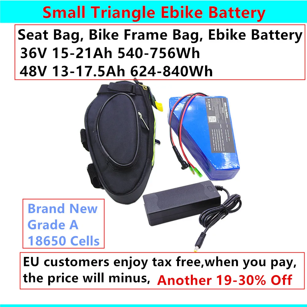 

Small Triangle Ebike Battery Seat Bag Bike Frame Battery 48v 13ah 15ah 17.5ah 36v 15ah 20ah 250w 350w 500w 750w 1000w 1200w