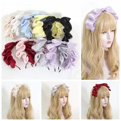 Sweet Pearlescent Bow Ribbon Headband Women Girl Hair Accessories Lolita Cosplay Female Headwear Hair Clasp