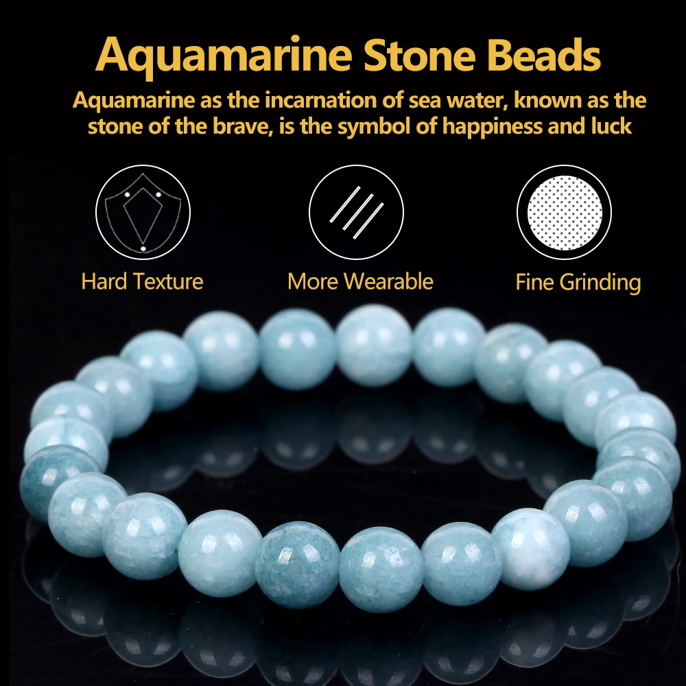 Natural Stone Bracelet Aquamarines Beads Jewelry Gift For Men Magnetic Health Protection Women Elastic Thread 6 8 10mm
