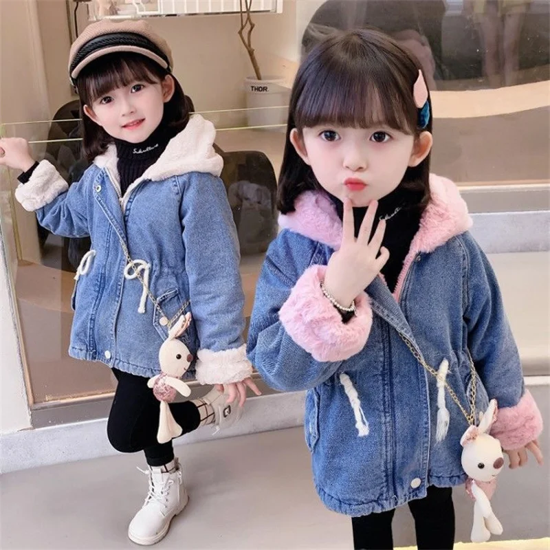 Girls Coat Jacket Cotton Outwear Windproof 2022 Beauty Warm Thicken Velvet Winter Children\'s Clothing