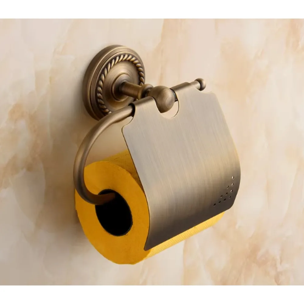 

Antique brass roll box, classic bathroom wall-mounted retro toilet paper holder