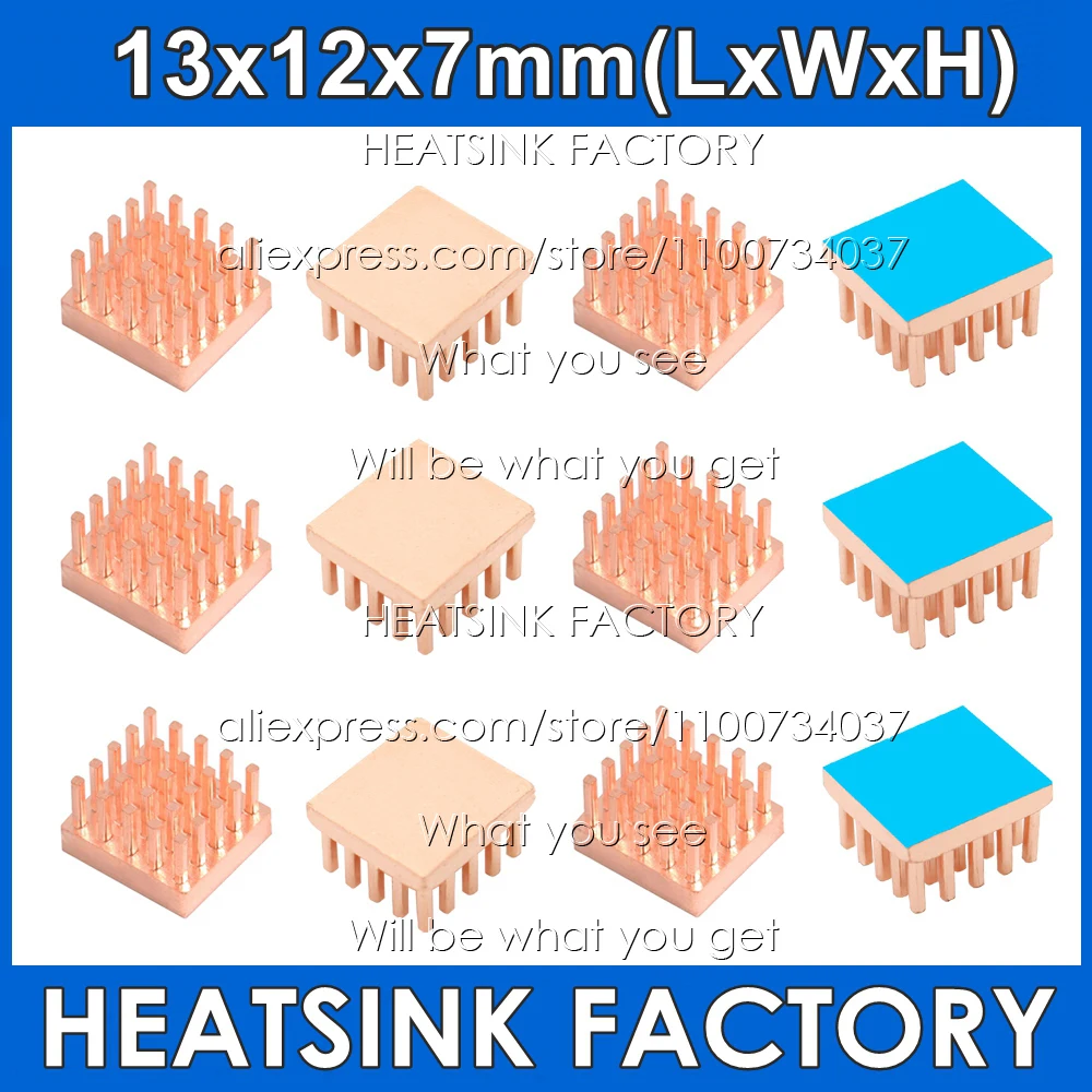 13x12x7mm Pure Copper Tiny Heat Sink Radiator Cooler With Thermal Pad Cooling For Pi IC RAM Memory CPU