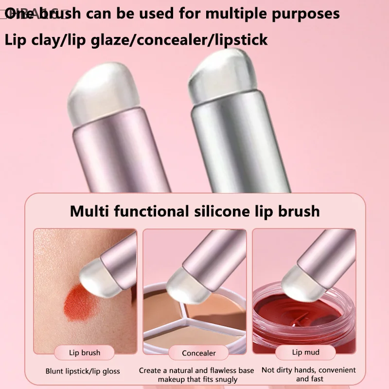 Pinceau Jules en silicone souple avec couvercle anti-poussière, applicateur de rouge à lèvres à tête ronde, outil cosmétique, pinceau multi-fard à barrage, HBA16, Q