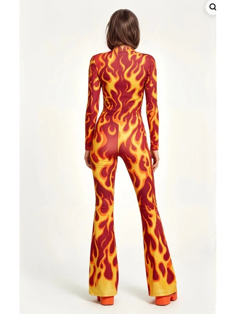Damen-Jumpsuit mit ausgestellten Schlaghosenbeinen, geometrischem Schmetterlings-Skelett-Muster, figurbetont, Catsuit, Festival-, Rave-, Halloween-Cosplay-Outfit – Detail 17