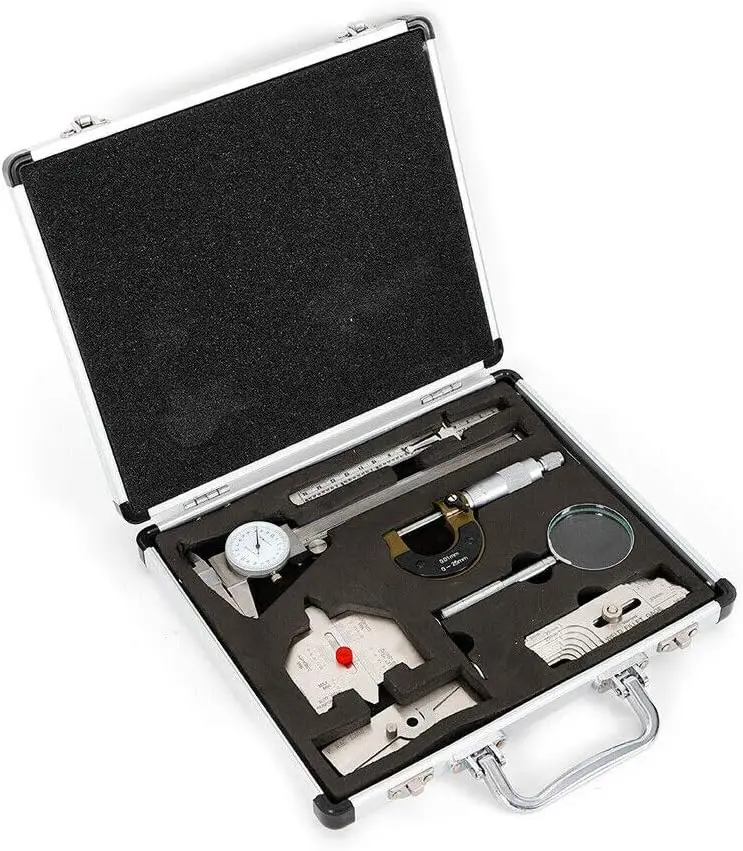 ding Gauge Tool Inspection Kit, Scale Sliding Clip Depth Gauge In Inch & Metric, Fillet Weld Gage With Magnifier Calliper