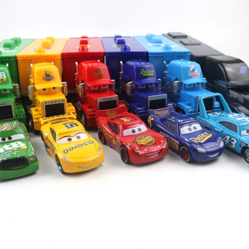 Disney Pixar Cars 3 Saetta McQueen Jackson Storm Chick Hicks Diecast Container Truck Modello in lega di metallo Giocattoli Regali di compleanno