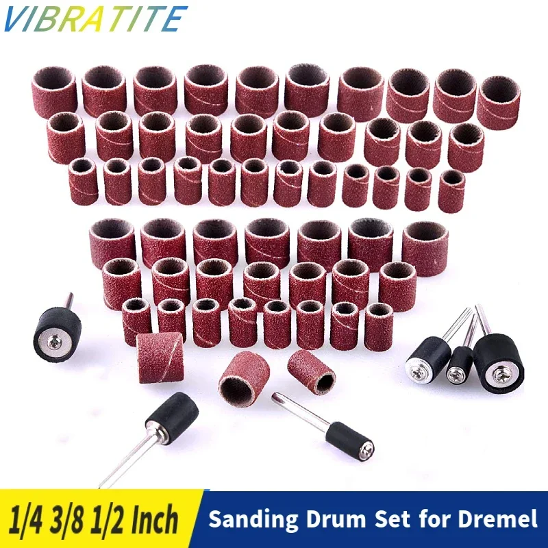 Sanding Drum Set, Including 1/4 3/8 1/2 Inch Drum Sander Sanding Sleeves Mandrels, for Dremel Rotary Tool Abrasive Sanding Disc