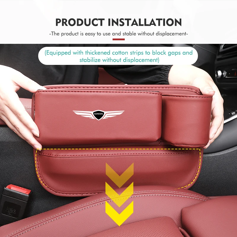 Leather Car Seat Gap Filler Pocket Cup Phone Holdr Storage Box For GENESIS G80 G70 G90 GV80 G60 G90 GV60 G60 X