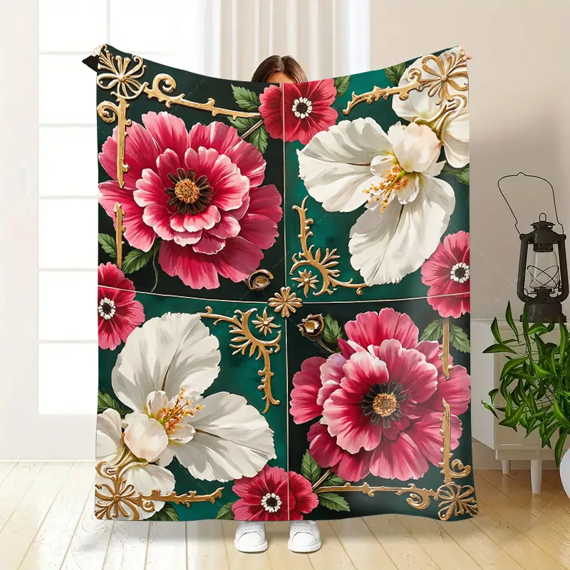 قطعة واحدة من بطانية الفانيلا بطانية زهرية أنيقة مع لمسات ذهبية لديكور المنزل المريح