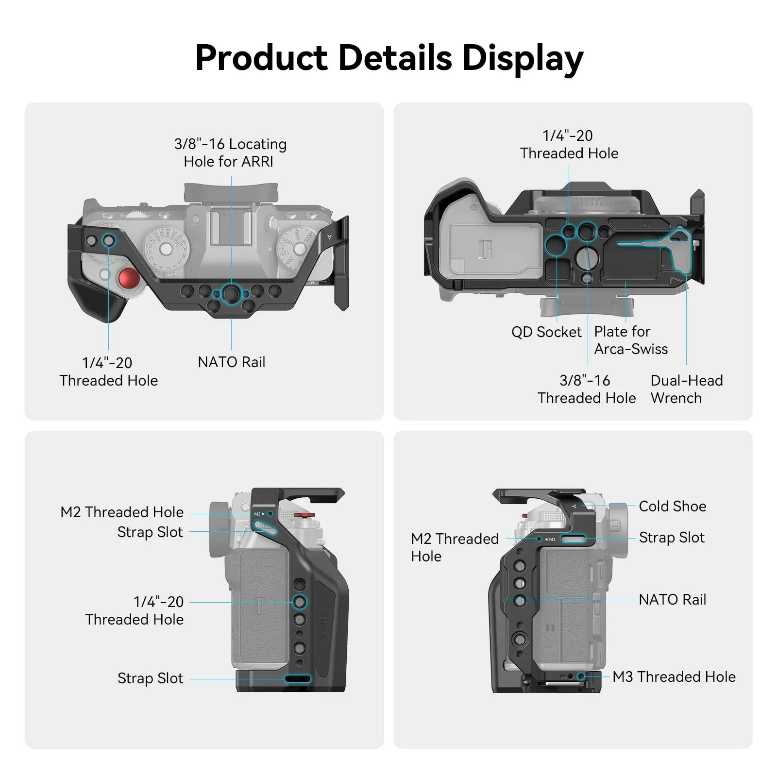 SmallRig X-T5 Full Cage for FUJIFILM X-T5 Camera Cage with Shutter Button, NATO Rails and Quick Release Plate for Arca -4135