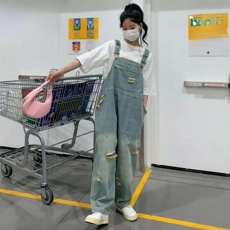 

American High Street Denim Overalls Women Summer New Loose Slim Wide Leg Jumpsuit Trendy Age Reduction Casual Pants