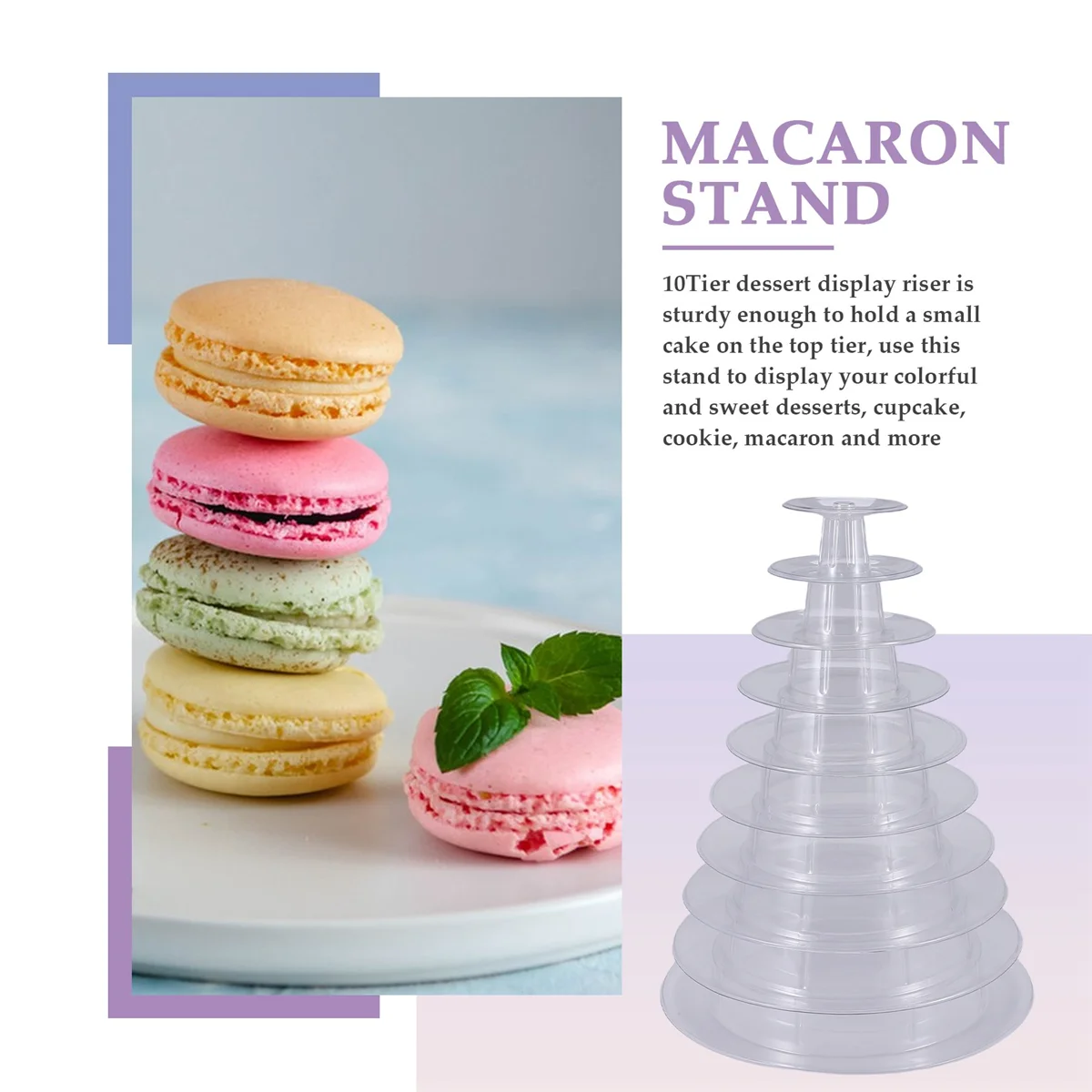 10 Tier Cupcake Holder Stand Round Macaron Tower Stand Clear Cake Display Rack for Wedding Birthday