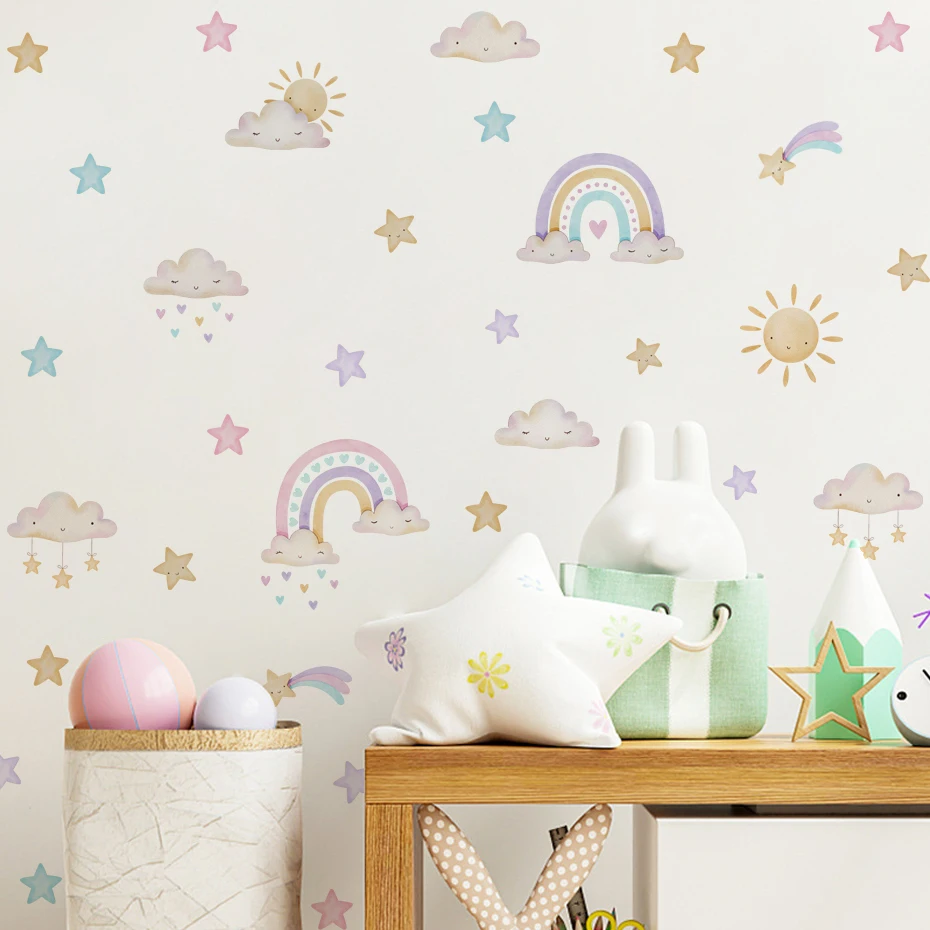 

Boho Cartoon Rainbow Stars Clouds Wall Stickers PVC Vinyl for Child Room kids Room Decoration Nursery Baby Room Decor Decal
