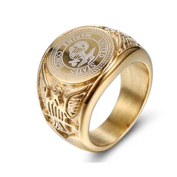 Size 6-14 Punk Rock Titanium Stainless Steel United States Marine Corps Round Finger Rings for Men Jewelry Gold Silver Color