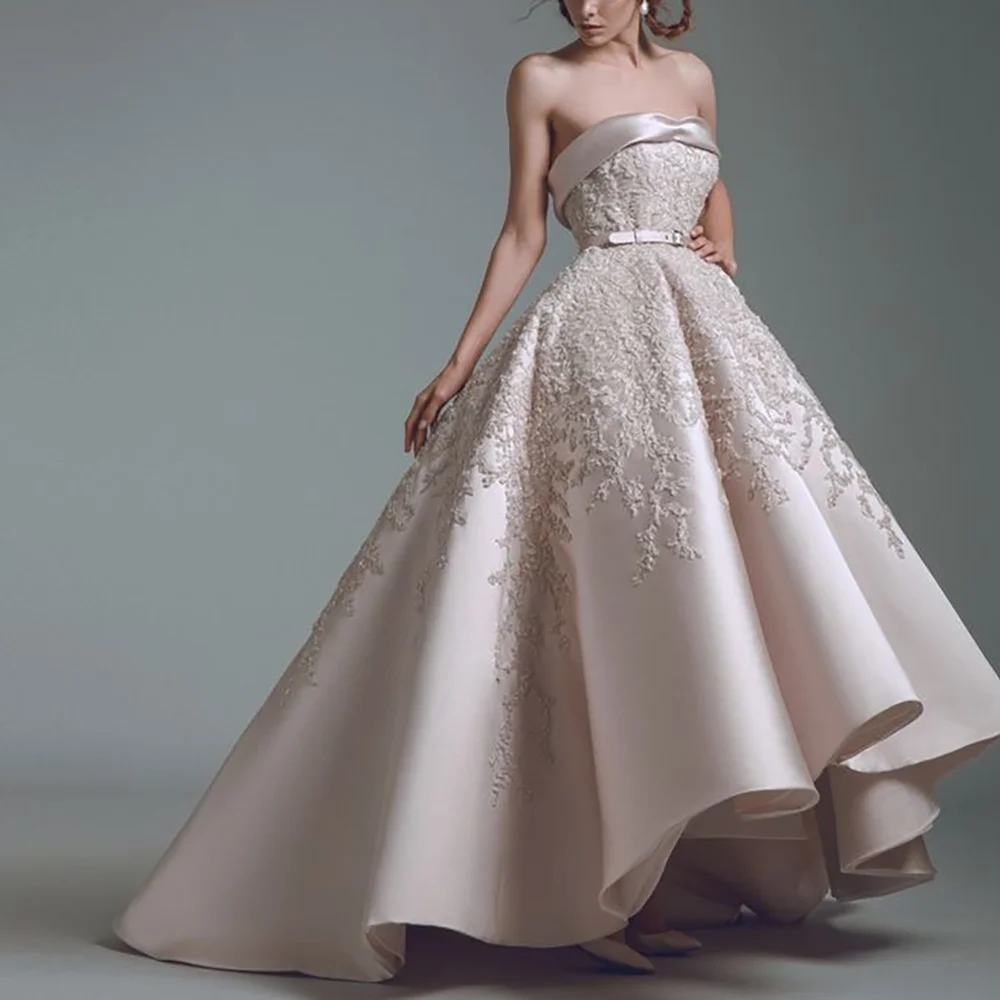 Elegant Strapless Sleeveless A-Line Evening Dress New Fashion Female Floor Length Party Prom Gowns