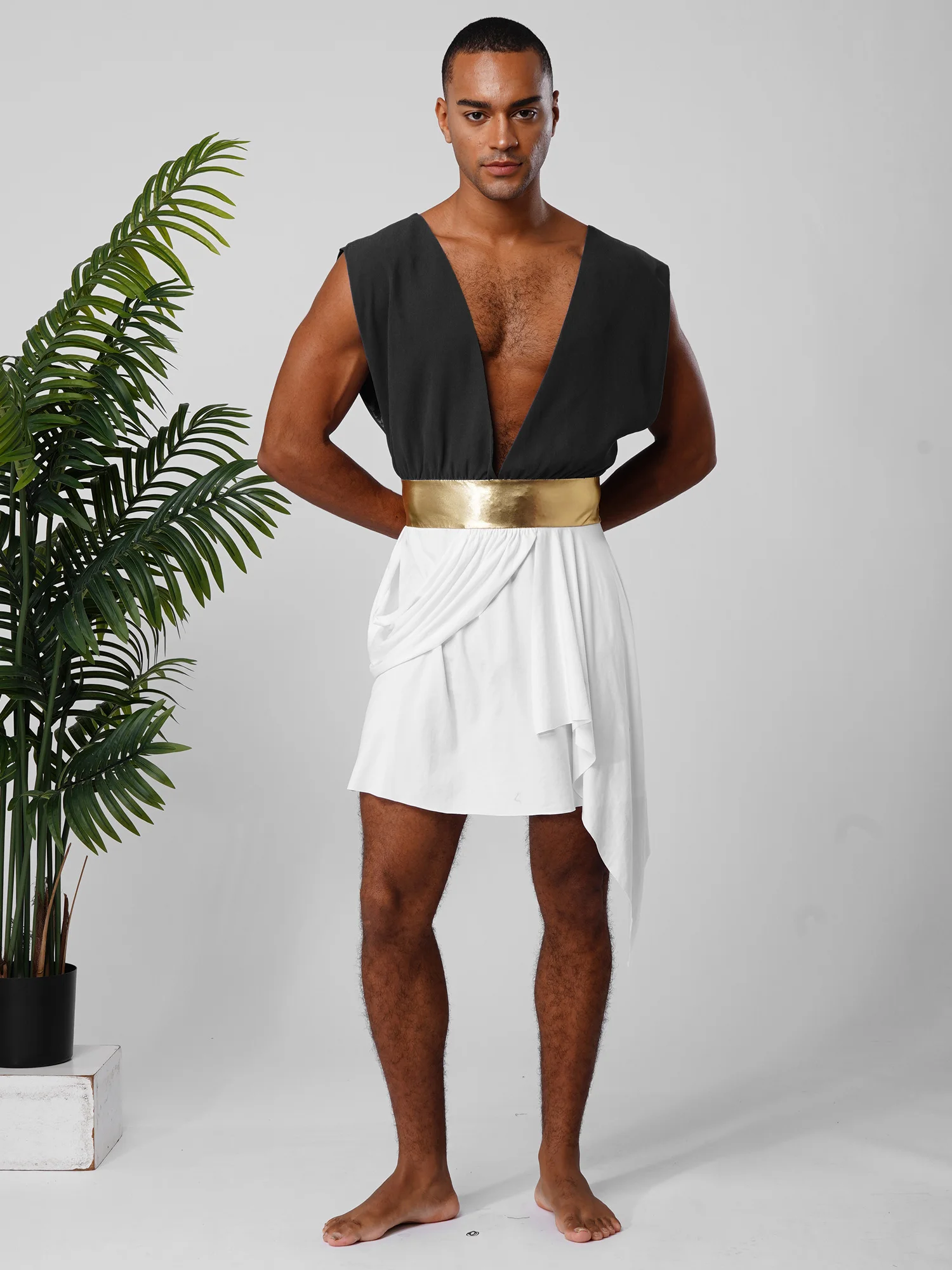 Disfraz de Toga griega antigua para hombre, rey romano, Príncipe, disfraz de Halloween con escote en V profundo, bata asimétrica, trajes de fiesta temática