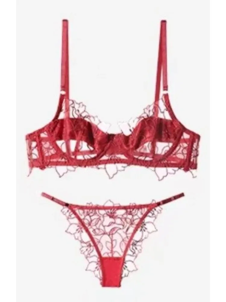 Ensemble de lingerie en dentelle brodée française, soutien-gorge minimisant pour forte poitrine, haut anti-affaissement sans armatures, soutiens-gorge transparents pour femmes S-XL 32-38AB