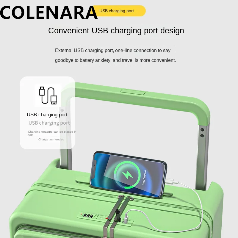 COLENARA 20"24"26 inch Front Opening Luggage Antibacterial and Expansion USB Charging Port Universal Wheel Boarding Suitcase