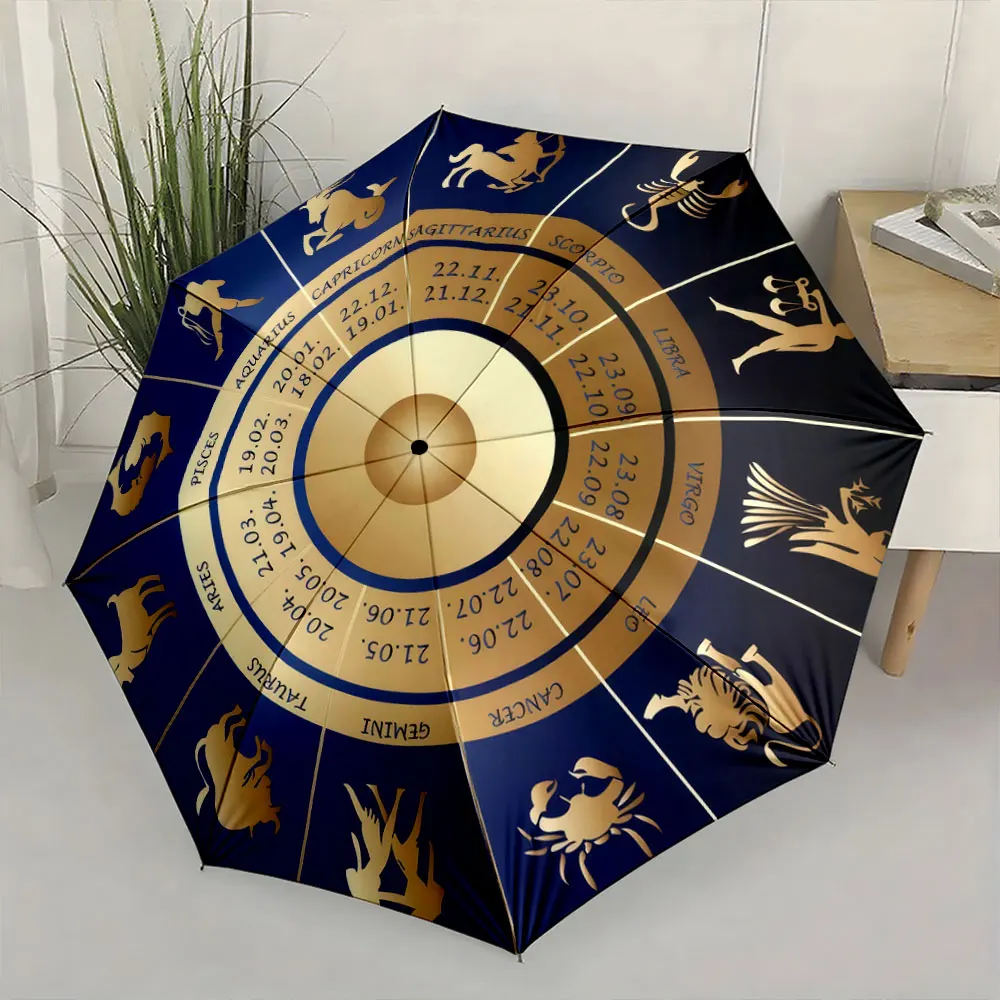 1PC Zodiac Signs Umbrella An Artistic Representation of Astrology Print 8 Iron Ribs Folding Umbrella Auto-Open Fashion Sunshade