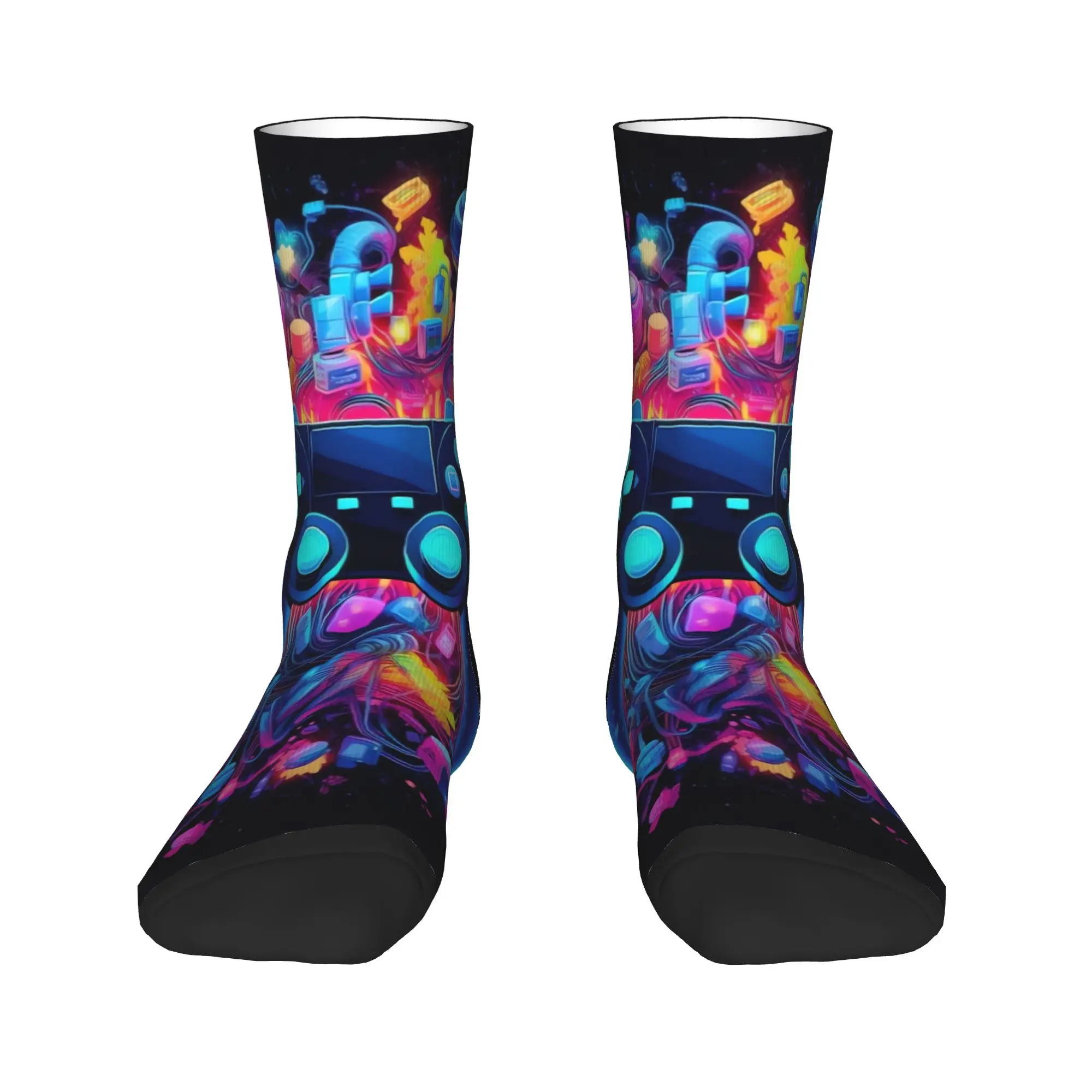 Glow-in-the-Dark Game Controller Socks  Pattern Stockings Non Slip Men's Socks Soft Breathable Winter Kawaii Running Socks
