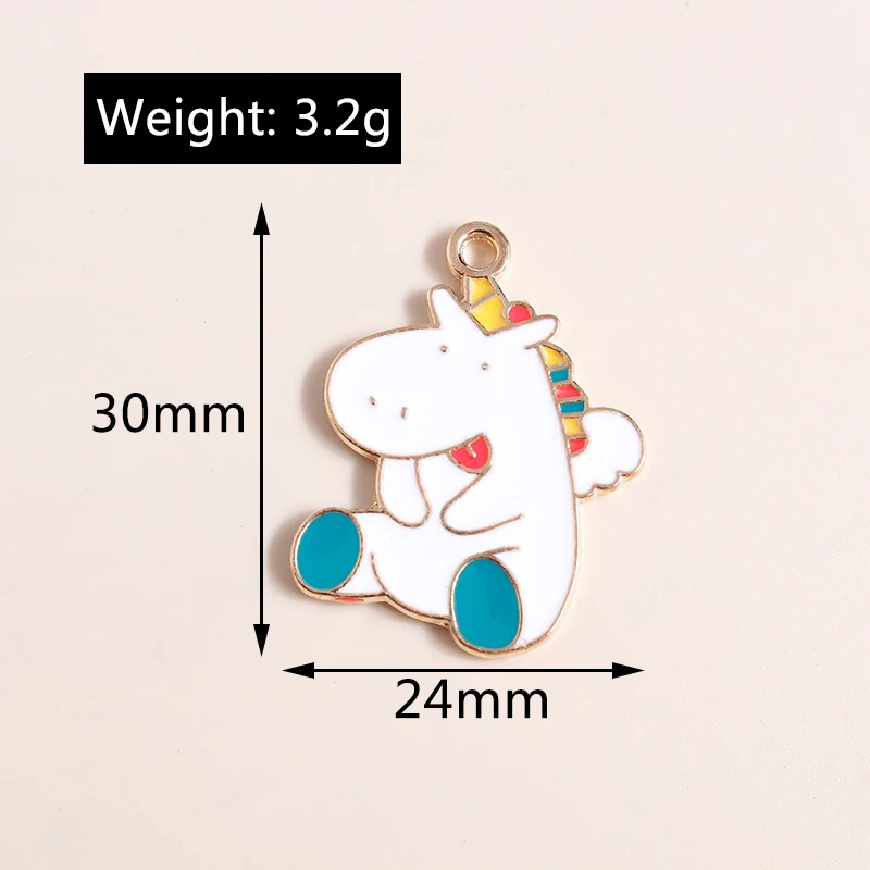 Leslie 10 Stück niedliche Emaille-Cartoon-Einhorn-Charms-Anhänger für DIY-Schmuckherstellung, handgefertigte Bastelarbeiten, Ohrringe, Halsketten, Zubehör – Detail 11