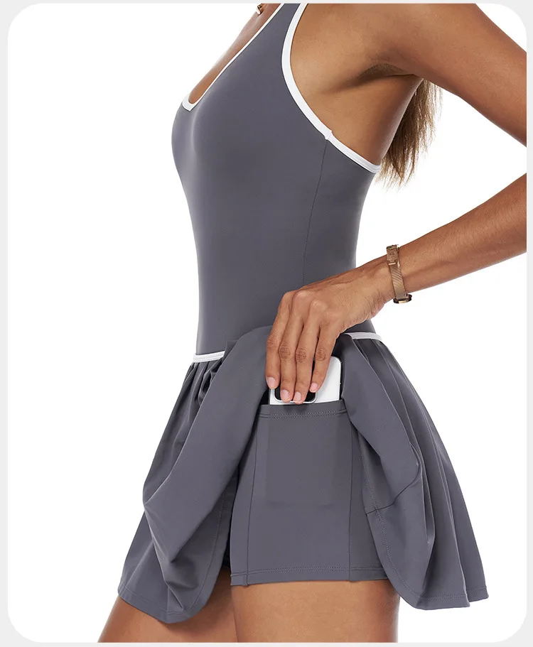 

Теннисная юбка для бега и фитнеса на открытом воздухе, женский комбинезон для йоги, женское спортивное платье с антибликовым основанием, цельные короткие юбки