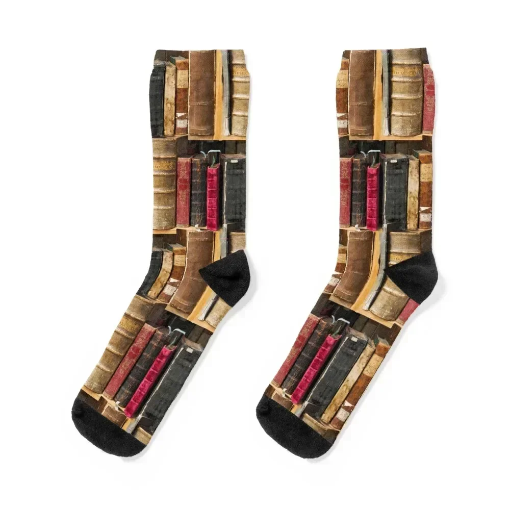 

Bookworm Vintage books in bookshelf Socks Antiskid soccer cartoon luxe christmass gift Socks For Man Women's