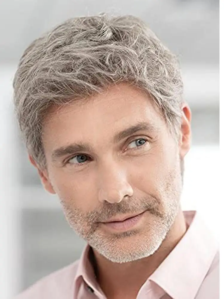 رجل قصير رمادي شعر مستعار طبيعي الطبقات زي هالوين الباروكات الاصطناعية مقاومة للحرارة استبدال الشعر الباروكات للرجال الذكور