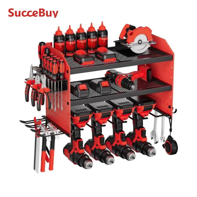 

Настенный держатель для электроинструментов SucceBuy, 3-слойный, с перфорированной панелью, для хранения инструментов, дрелей и отверток, для мастерской/гаража