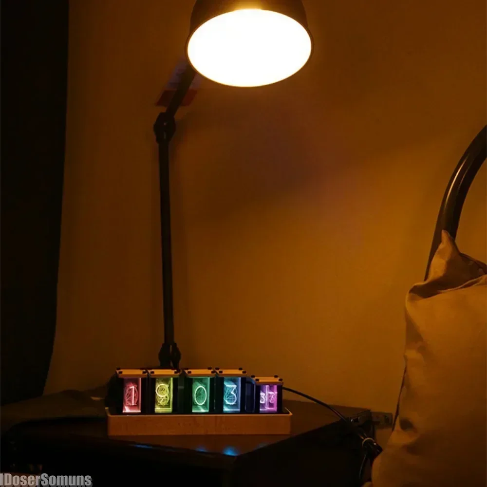 

Vintage Glow Tube Clock - LED Luminous Tube Clock Retro RGB Pseudo Diy Desktop Ornaments Creative Digital Display for Girl Gift