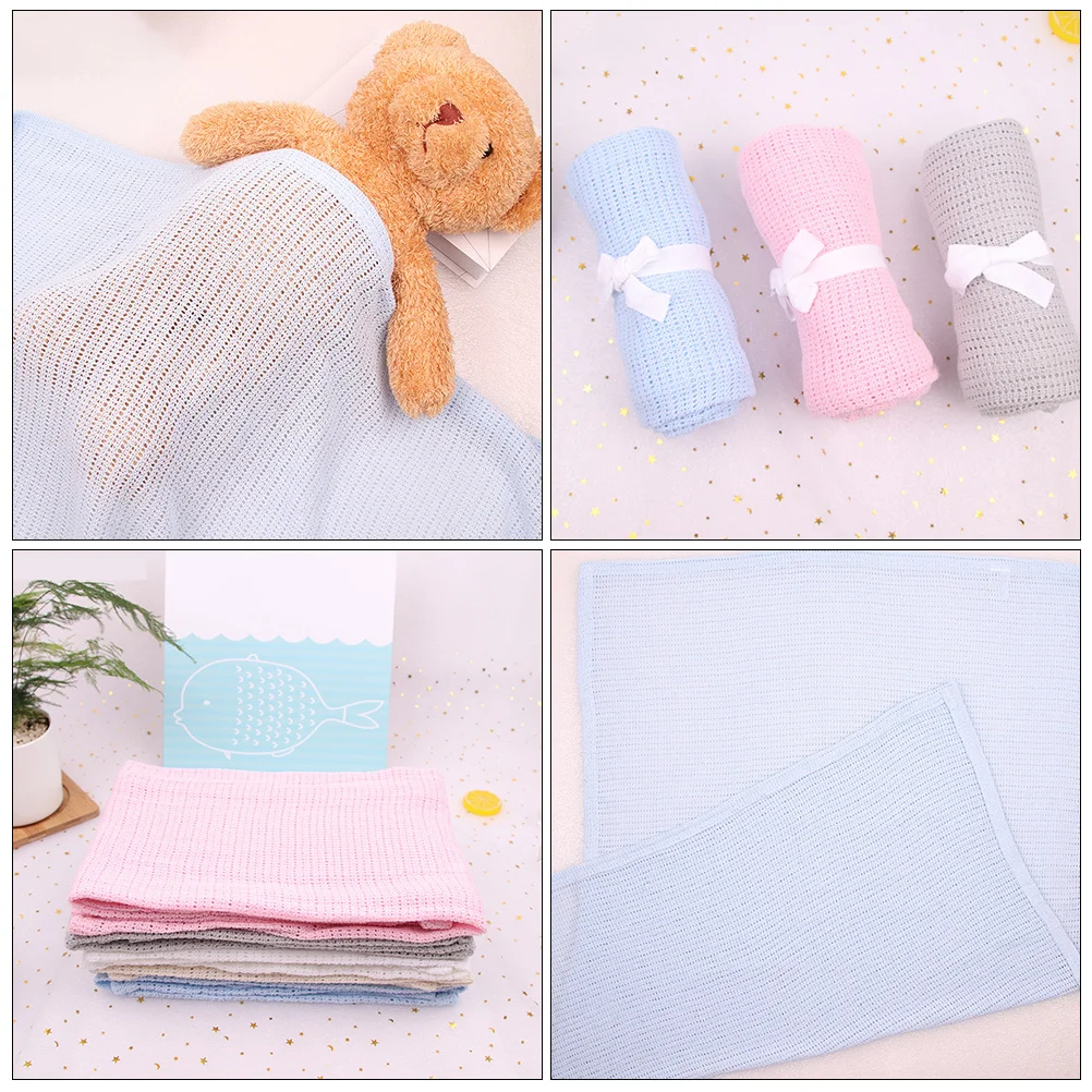 

3Pcs Baby Cellular Blanket Cotton Swaddle Receiving Blanket Soft Skin Friendly Portable Lightweight Use in Stroller Car Seat
