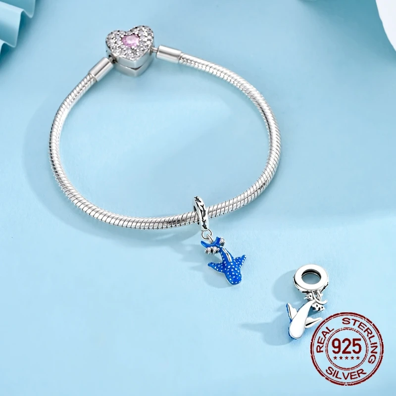 Glow in The Dark Whale Shark Dangle Charm 925 Sterling Silver Luminous Ocean Sea Animal Bead Fits Bracelets Birthday Gift