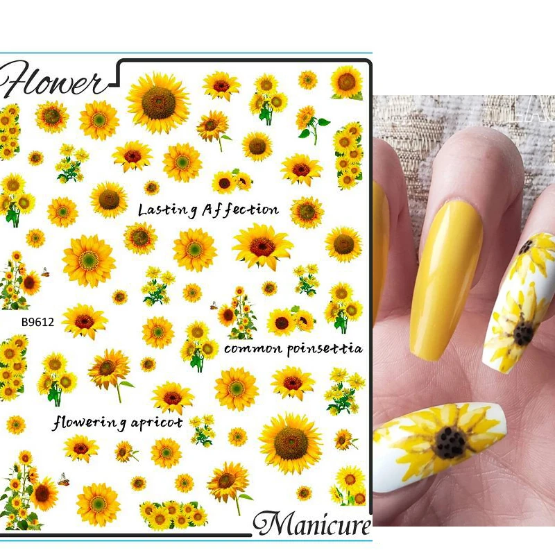 1 Stuks Nail Art Sticker Geometrische Bloempatroon Lente Bloemen Sticker 3d Zelfklevende Rug Zelfklevende Manicure Decoratie * S196