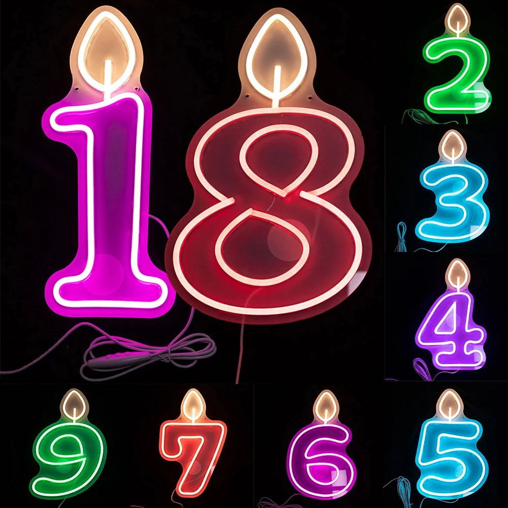 Number Neon Acrylic Lights 0-9 LED Sign with Switch 18th Birthday Party DIY Decorat Hangble Light For Room Home Baby Shower Deco