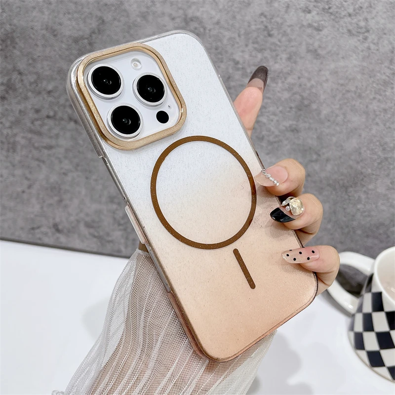 

Luxury Glitter Gradient Magnetic Clear Case For iPhone 16e 16 15 14 Plus 13 12 11 Pro Max for Magsafe Wireless Charge Hard Cover