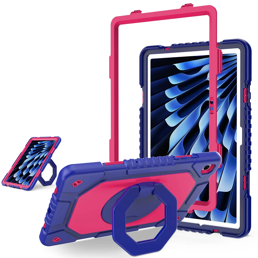 

Чехол для Samsung Galaxy Tab A11+ / A9+ с ручкой-держателем, подставкой, ударопрочный, из силикона и поликарбоната, с отсеком для стилуса - Розовый / Темно-синий