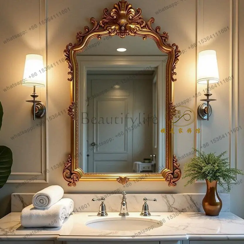 Französischer Retro-Toilettenspiegel zur Wandmontage, amerikanischer geschnitzter Schminkspiegel für den Schreibtisch